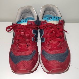 New Balance NB 574 Red Gray Blue Sneakers Men’s Shoe Size 9.5- ENCAP